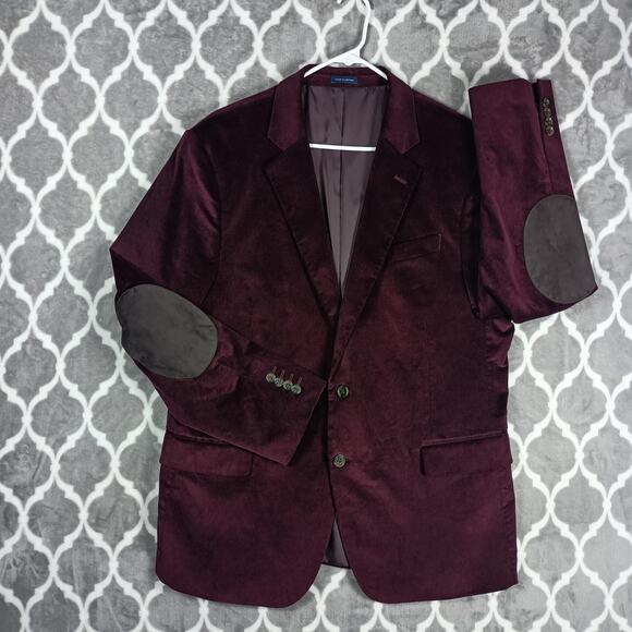 Stafford Blazer Mens 48R Burgundy Corduroy Classic Fit Elbow Patch Sport Coat - Picture 1 of 12